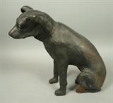 Lot 749:  Cast Iron RCA Nipper Dog Sculpture Statue. Painted Black: Dimensions:  H: 13.5 inches: W: 15 inches: D: 7 inches --- 