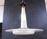 Lot 762:  Italian style Hanging Pendant Light Chandelier. Mirrored Central Frame with plastic disc with aluminum ring.: Dimensions:  H: 27 inches: W: 26 inches --- 