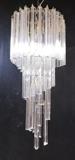 Lot 765:  Venini style Glass Prism Hanging Pendant Light Chandelier. Three sided glass prisms in spiral form : Dimensions:  H: 37 inches: W: 18 inches: D: 18 inches --- 