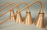 Lot 772:  Four Copper color spun aluminum shade Lamps. Wall Mounted lamps with copper color rods. : Dimensions:  H: 12 inches: W: 26 inches: D: 5.5 inches --- 