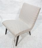 Lot 799:  JENS RISOM style Lounge Chair. Armless Slipper Chair. Square tapered legs. Checkered fabric. Not marked.: Dimensions:  H: 30 inches: W: 21 inches: D: 25 inches --- 