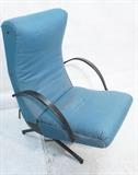 Lot 800:  BORSANI for TECNO Reclining Lounge Chair. Early P40 Model.  Teal fabric with  black rubberized arm. Metal "T" tag: Dimensions:  H: 33.5 inches: W: 27 inches: D: 37 inches --- 