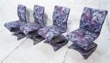 Lot 811:  Set 4 PIERRE POULIN style Dining Chairs. Zig Zag "Z" Form Slipcovered Side Chairs. 80's Modern Fabric in graphic grays, purples & lavenders. : Dimensions:  H: 36 inches: W: 19 inches: D: 24 inches --- 