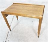 Lot 815:  BROWN SALTMAN Rectangle Side Table. Raised edge sides. Brass capped legs. Label: Dimensions:  H: 19.5 inches: W: 25.25 inches: D: 15.5 inches --- 