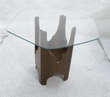 Lot 817:  HARVEY PROBBER style Glass Top Side Table. Shaped Sides. Six sided glass top. : Dimensions:  H: 20.5 inches: W: 26 inches: D: 24 inches --- 