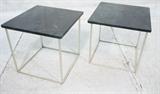 Lot 826:  Pr Marble Top Cube End Tables. Aluminum Bases. : Dimensions:  H: 19 inches: W: 20 inches: D: 20 inches --- 