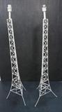 Lot 828:  Pr Eiffel Tower Metal Floor Lamps. Painted White. : Dimensions:  H: 52 inches: W: 13 inches: D: 13 inches --- 