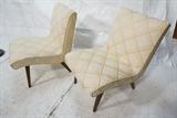 Lot 841:  Pr JENS RISOM Style Armless Lounge Chairs. Slipper Chairs on Walnut Tapered Peg Legs. : Dimensions:  H: 30 inches: W: 22 inches: D: 32 inches --- 