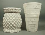 Lot 878:  2pc Italian Pottery. White Glazed. Vase marked  LANGBEIN ORIGINAL. 2pc pineapple form Garden seat  with lidded top; not marked. : Dimensions:  H: 18 inches: W: 14 inches: D: 10 inches --- 