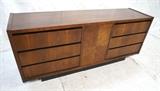 Lot 893:  American Modern Walnut LANE Dresser. Six Drawer Chest: Dimensions:  H: 29 inches: W: 66 inches: D: 18 inches --- 