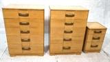 Lot 902:  3pc American Modern. Pair Tall Chests. Night Stand. Blond Wood. Brass Handles. : Dimensions:  H: 42 inches: W: 30 inches: D: 20 inches --- 