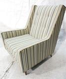Lot 910:   Milo Baughman for Thayer Coggin Lounge Chair. Striped fabric. Walnut Peg Legs.: Dimensions:  H: 37 inches: W: 29.5 inches: D: 35 inches --- 