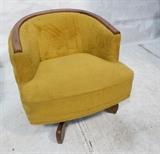 Lot 911:  Adrian Pearsall style Club Chair. Walnut Frame & "X" swivel base: Dimensions:  H: 28 inches: W: 30 inches: D: 27 inches --- 