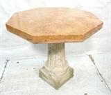 Lot 920:  Octagonal Marble Top Table on Column form Composition Base. Two pieces. Two inch thick top. : Dimensions:  H: 29 inches: W: 28 inches: D: 28 inches --- 