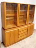 Lot 927:  Danish Modern Teak China Closet Cabinet.  2 piece cabinet.  Glass doors.: Dimensions:  H: 73 inches: W: 71 inches: D: 17 inches --- 