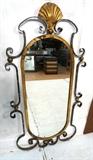 Lot 940:  Decorator Iron Wall Mirror with Fancy scroll frame.  Shell Top.: Dimensions:  H: 48 inches: W: 23.5 inches --- 