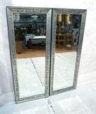 Lot 942:  Pair Italian Decoration Mirrors. Gold leaf on blue frame.  Made in Italy sticker.  Beveled glass mirrors.: Dimensions:  H: 52 inches: W: 20.5 inches --- 