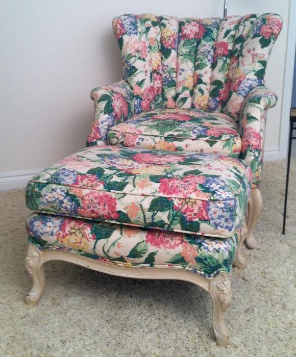 FLORAL LOUNGE CHAIR AND OTTOMAN
