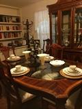     Lovely dining table, chairs, and china cabinet