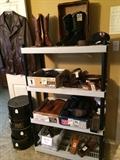 Western boots, motorcycle jacket, hat boxes