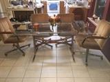 Gold metal and rattan wrapped stretcher table and chair set