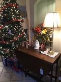 Drop leaf table, Hummel Madonna and Child, Nativity, pre-lit Christmas tree ($60.)