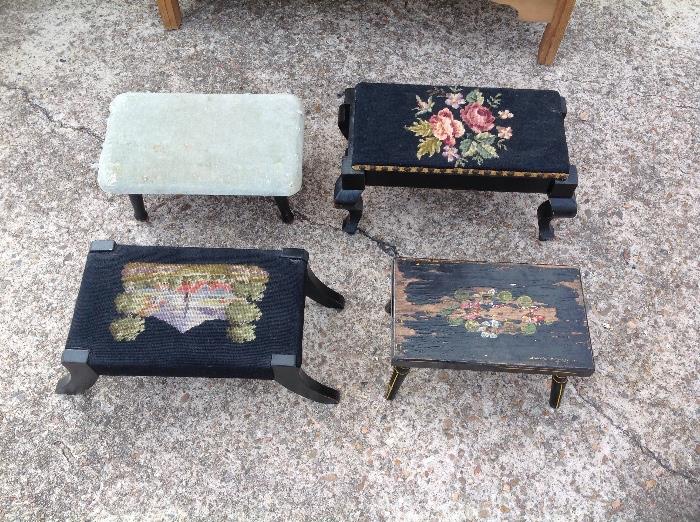 4 foot stools, 2 needlepoint: $25 each, other two are $10 each.