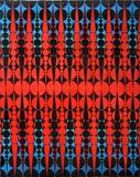 Lot#2, BEN M. FORTUNA (AMERICAN 1919-2004), OIL ON CANVAS, 1966, H 88", W 71", GEOMETRIC PSYCHEDELIC COMPOS.Modern oil in red, blue and black psychedelic image. Signed lower right and not framed. Ben Fortuna, 1919-2004. Mr. Fortuna was an artist and a designer with a wide range of experiences from which he drew his uniquely innovative creations. Mr. Fortuna received a Master of Arts degree in industrial design and studied for some time under the visual artist, John Carroll.  During  World War II he was part of the Engineering Corps, focusing on camouflage work.  Later  he  became Vice-President of the American Precision Products Company where  he was in charge of Styling and Product Design. He was also associated with Sidney Blumenthal & Co., Inc. as a stylist for all fabrics. In 1953, Mr. Fortuna began his own  business  as a consultant specializing in fabric and industrial design, color and architectural interiors.  Mr. Fortuna drew upon his industrial design expertise and united it 