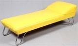 Lot#9, ART DECO DAYBED, C. 1935, L 73", PROBABLY KEM WEBER FOR LLOYD MFG. CO.Bright yellow vinyl upholstery, raised on tubular chrome supports.  Measures L.73" x 26".  Karl Emanuel Martin Weber (1889-1963) designer for the Lloyd Corporation (a division of Heywood-Wakefield), circa 1930-1935 .
