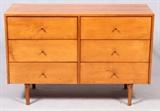 Lot#15, PAUL MCCOBB SIX-DRAWER DRESSER, CIRCA 1950'S, H 32", L 48", D 18.25"Each drawer having brass golf tee style pulls.