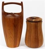 Lot#22, DANSK, MID CENTURY MODERN, TEAKWOOD ICE BUCKETS, C. 1955-60, TWO, H 12" & 19"Including two teakwood ice buckets, each with lined interiors, one of which was designed by Jens Quistgaard for Dansk Designs in 1955. They measure H. 12 3/8" x 8" and H. 19".