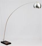 Lot#25, MID CENTURY MODERN, CHROME ARC FLOOR LAMP, C. 1960, H 81", L Mounted to a black base, with chrome-plated arch fitted with a single light fixture. Measuring H. 81" x 78". Circa 1960.