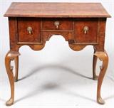Lot#78, ENGLISH WILLIAM & MARY STYLE WALNUT LOW BOY, C. 1750, H 30", W 32", D 21"Raised on cabriole legs and fitted with three drawers. Measuring H. 30" x 32" x 21". Circa 1750.