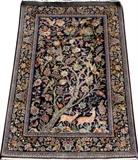 Lot#114, KASHAN SILK RUG, W 4' 8", L 7' 2"Tree of life design with multi-colored flower and animal designs.