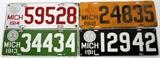 Lot#391, MICHIGAN PORCELAIN LICENSE PLATES, FOUR.State of MI porcelain over stamped metal license plates for the years 1911-1914.