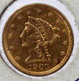 Lot#427, U.S., $2.50C GOLD COIN, 1903-P, LIBERTY-HEAD/EAGLE..Coronet -  Low Mintage.