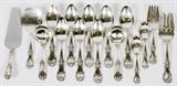 Lot#1026, REED & BARTON 'BURGUNDY' STERLING SERVING PIECES, 20TH C., SIXTEEN.Including 1 cake server, 2 serving forks at L.8" and 9", 2 ladles, 2 sugar spoons, 1 tomato server, and 8 serving spoons, one of which is slotted, at L.8 1/8". All in the "Burgundy" pattern, circa mid 20th Century. Having a total approximate weight of 41.975 tr.oz.