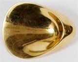 Lot#1044, GEORG JENSEN 18KT YELLOW GOLD OYSTER SHELL BROOCH, L 2", DESIGNED BY NANNA DITZEL. An 18kt yellow gold brooch in a shell form. Stamped at the reverse "Georg Jensen" in a beaded oval, numbers "750 1328" (see additional photo).  Measuring L.2" x 1 5/8", having a total approximate weight of 27 grams.