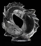 Lot#1091, LALIQUE 'DEUX POISSONS' MOLDED & FROSTED GLASS SCULPTURE, H 11"Figure group in the form of two fish; signed "Lalique France" at the base.  Measures H.11" x 10".