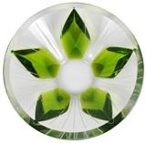 Lot#1108, LALIQUE GREEN OVERLAY GLASS BOWL, DIA 7"Round with tapering sides and molded, stylized petals about the exterior heightened in green; signed "Lalique France" underneath (see photo).  Measures H.2" x 7 1/4".