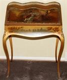 Lot#1122, LOUIS XV STYLE VERNIS MARTIN LADY'S DESK, 19TH C., H 35", W 28"Raised on cabriole legs, and mounted with gilt bronze trim. Decorated with a center courting scene, measuring H. 35" x 28" x 19", 19th Century.