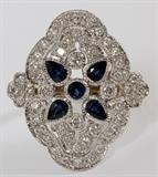 Lot#1130, 18KT WHITE GOLD, DIAMOND & SAPPHIRE RING, SIZE 8 3/4.
