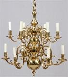 Lot#1267, DUTCH COLONIAL BRASS TWELVE-LIGHT CHANDELIER, ANTIQUE, H 25", DIA 24"Electrified.