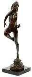 Lot#2003, HARRIET FRISHMUTH BRONZE SCULPTURE, H 15.75", "LAUGHING WATERS"Harriet Whitney Frishmuth [American, 1880-1980].  Standing female nude with her arm behind her back holding a Salamander.  Signed and dated on the verso 19 © 29 / Harriet W. Frishmuth.  Atop a black marble base.