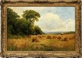 Lot#2015, JOHN CLAYTON ADAMS (BRITISH, 1840-1906), OIL ON CANVAS, 1901, H 24", W 36"Depicts harvest time. Surrey. Label on verso, Cooling Galleries London.