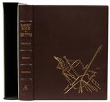 Lot#2086, MELVILLE, NEIMAN AND COUSTEAU, MOBY DICK OR, THE WHALE.Edition 298 of 1,500 signed and numbered copies.  Fully bound in a beautifully grained brown morocco with ribbed spine.  Front cover is decorated with a gilt line illustration of a lookout with a telescope in a ship's crows nest.  Gilt lettering on spine.  White ribbon bookmark is bound-in.  Slipcase has sailcloth sides and leather ends. Signed by Leroy Neiman on an original half-page serigraph frontispiece and signed by Jacques Cousteau at the end of the preface.  Accompanied by initial offering prospectus.