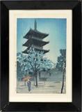 Lot#2097, KAWASE HASUI (1883-1957), COLOR WOODBLOCK PRINT, 14" X 9 1/4", PAGODA IN THE RAIN.Signed in the block; inscribed in Japanese in left margin; framed.