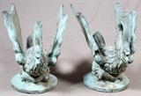 Lot#2155, FARNSWORTH, BRONZE GARDEN SWANS, PAIR, H 28", W 22", L 39"Green patina.  H 28 1/2" W 22" L 39".