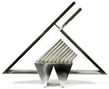 Lot#2163, HANNA STIEBEL ALUMINUM ABSTRACT SCULPTURE, H 14", W 17"Triangles, triangle base. Signed, Hanna Stiebel. (AMERICAN, 1923-2005),