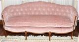 Lot#2204, FRENCH STYLE MAHOGANY SOFA, L 85"Tufted velour back and loose seat cushion, raised on cabriole legs.